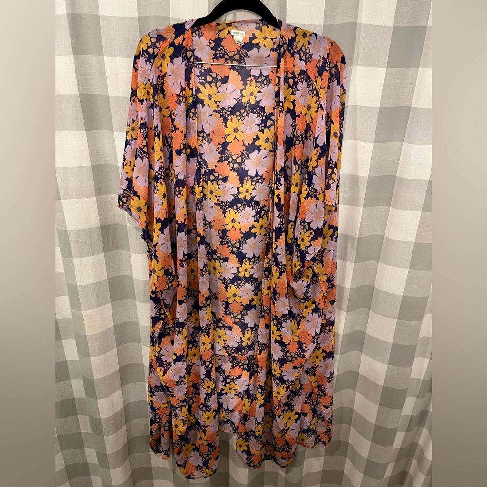 Aerie Floral Kimono with Yellow and Lavender